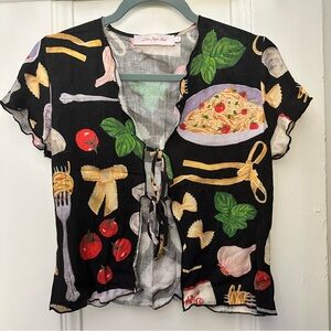Lisa Says Gah Pasta Print Tie Top